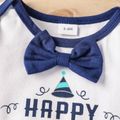 Birthday 2pcs Baby Boy 95% Cotton Long-sleeve Letter Print Bow Tie Decor Jumpsuit with Hat Set White image 3