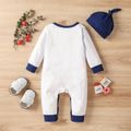 Birthday 2pcs Baby Boy 95% Cotton Long-sleeve Letter Print Bow Tie Decor Jumpsuit with Hat Set White image 5