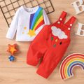 2pcs Baby Boy/Girl 100% Cotton Overalls and Rainbow Print Long-sleeve Tee Set Orange image 1