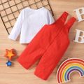 2pcs Baby Boy/Girl 100% Cotton Overalls and Rainbow Print Long-sleeve Tee Set Orange