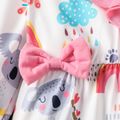 2pcs Baby Girl Allover Koala Print Spliced Ruffle Trim Bowknot Long-sleeve Jumpsuit with Headband Set Pink image 5