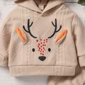 2pcs Baby Boy/Girl Deer Embroidered Long-sleeve Textured Hoodie and Sweatpants Set Khaki image 3