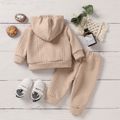 2pcs Baby Boy/Girl Deer Embroidered Long-sleeve Textured Hoodie and Sweatpants Set Khaki image 2