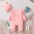 2pcs Baby Girl 95% Cotton Ruffle Long-sleeve Elephant Print Jumpsuit with Hat Set Pink
