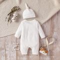 100% Cotton 2pcs Baby Boy/Girl Solid Textured Long-sleeve Button Jumpsuit with Hat Set White image 2