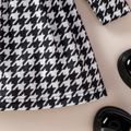 2pcs Baby Girl Houndstooth Ruffle Long-sleeve Self-tie Dress with Headband Set Black image 5