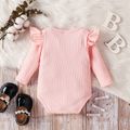Baby Girl Letter Print Rib Knit Ruffle Long-sleeve Romper Pink