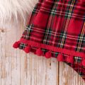 Christmas 2pcs Baby Girl Red Plaid Flutter-sleeve Bow Front Pom Poms Romper with Headband Set Red image 5
