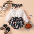 2pcs Baby Girl Faux-two Long-sleeve Allover Animal Print Ruffle Trim Romper with Headband Set Army green image 1
