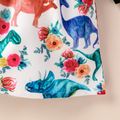 2pcs Baby Girl 95% Cotton Rib Knit Ruffle Trim Bow Front Spliced Allover Dinosaur Print Button Long-sleeve Dress with Headband Set Black image 3