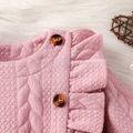 Baby Girl Pink Imitation Knitting Ruffle Trim Button Front Long-sleeve Dress Pink image 3