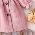 Baby Girl Pink Imitation Knitting Ruffle Trim Button Front Long-sleeve Dress Pink image 5