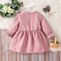 Baby Girl Pink Imitation Knitting Ruffle Trim Button Front Long-sleeve Dress Pink image 2