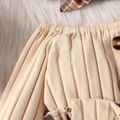 2 قطعة طفلة 95٪ ضلع قطني متماسكة فيونكة أمامية طويلة الأكمام فستان منقوش مقسم مع مجموعة عقال بنى image 3