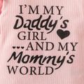 Baby Girl Letter Print Rib Knit Ruffle Long-sleeve Romper Pink image 3