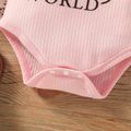 Baby Girl Letter Print Rib Knit Ruffle Long-sleeve Romper Pink image 5