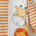Baby Boy Animal Print & Striped Spliced Long-sleeve Jumpsuit Yellow image 4