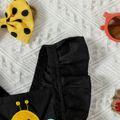 2pcs Baby Girl Polka Dots Splice Bee Embroidered Mesh Overlay Combo Romper and Bow Headband Set Yellow image 5