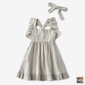 Mosaic Solid Color 100% Cotton Matching Maxi Dresses with Headband Light Grey image 4
