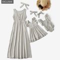 Mosaic Solid Color 100% Cotton Matching Maxi Dresses with Headband Light Grey image 1