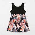 Floral Printed Stitching Black Family Matching Tops Black