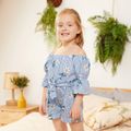 Baby / Toddler Floral Print Striped Off Shoulder Onesies Light Blue image 2