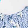 Baby / Toddler Floral Print Striped Off Shoulder Onesies Light Blue image 3