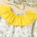 100% Cotton 2pcs Floral Allover Flounce Decor Long-sleeve Romper and Ruffle Decor Hat Yellow Baby Set Yellow