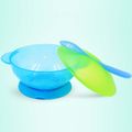 All-In-One Suction Cup Bowl Children Anti-Fall Bowl Baby Silicone Dishes Dining Plate Bowl Tableware Spoon Food Dinnerware Light Blue image 3