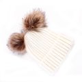 Double Hairball Knitted Beanie Hats for Mommy and Me White image 2