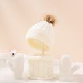 3-pack Baby / Toddler Pompon Decor Pure Color Cable Knit Beanie Hat and Scarf and Mittens Set White image 2