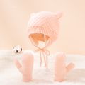 2-pack Baby / Toddler Pure Color Winter Warm Ear Protection Beanie Hat and Mittens Set Pink