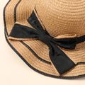 Women Big Bow Decor Ruffled Straw Hat Khaki