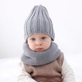 Baby / Toddler Simple Plain Knit Beanie Hat & Scarf Set Grey