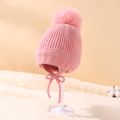 Baby / Toddler Ribbed Knit Lace Up Beanie Ear Protection Hat Pink image 2