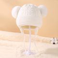 Baby / Toddler Cable Knit Lace Up Beanie Ear Protection Hat White image 1