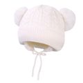 Baby / Toddler Cable Knit Lace Up Beanie Ear Protection Hat White image 3