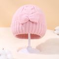 Baby Bow Decor Solid Knitted Beanie Hat Pink image 2