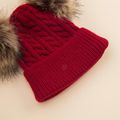 Big Pompon Decor Cable Knit Beanie Hat for Mom and Me Red