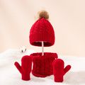 3-pack Baby Solid Beanie Hat & Infinity Scarf & Mittens Gloves Set Red image 1