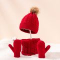3-pack Baby Solid Beanie Hat & Infinity Scarf & Mittens Gloves Set Red image 2