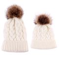 Big Fur Ball Decor Cable Knitted Beanie Hat for Mom and Me White image 2