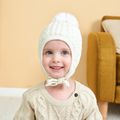 Baby / Toddler Cable Knit Lace Up Beanie Hat White image 3