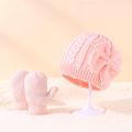 2-pack Baby / Toddler Solid Bow Decor Beanie & Mittens Gloves Set Pink image 1