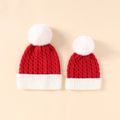 Christmas Pom Pom Decor Cable Knit Beanie Hat for Mom and Me Red/White image 3