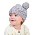 Baby Double Pom Pom Decor Thermal Beanie Hat Grey image 5