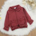 Solid Color Lapel Collar Long-sleeve Pink Baby Jacket Burgundy image 1