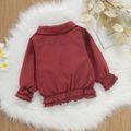 Solid Color Lapel Collar Long-sleeve Pink Baby Jacket Burgundy image 2