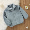 Solid Stand Collar Fleece Long-sleeve Baby Coat Jacket Light Grey image 1