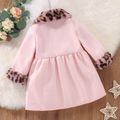 Baby Solid Pink Wool Blend Coat with Leopard Faux Fur Collar Light Pink image 2